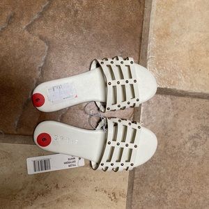 White Lattice Strap Slip-On Sandals